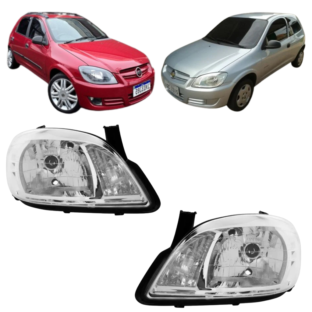 Par Farol Chevrolet Celta 2006 2007 2008 2009 2010 2011 2012 2013 2014 2015 2016 Máscara Cromada