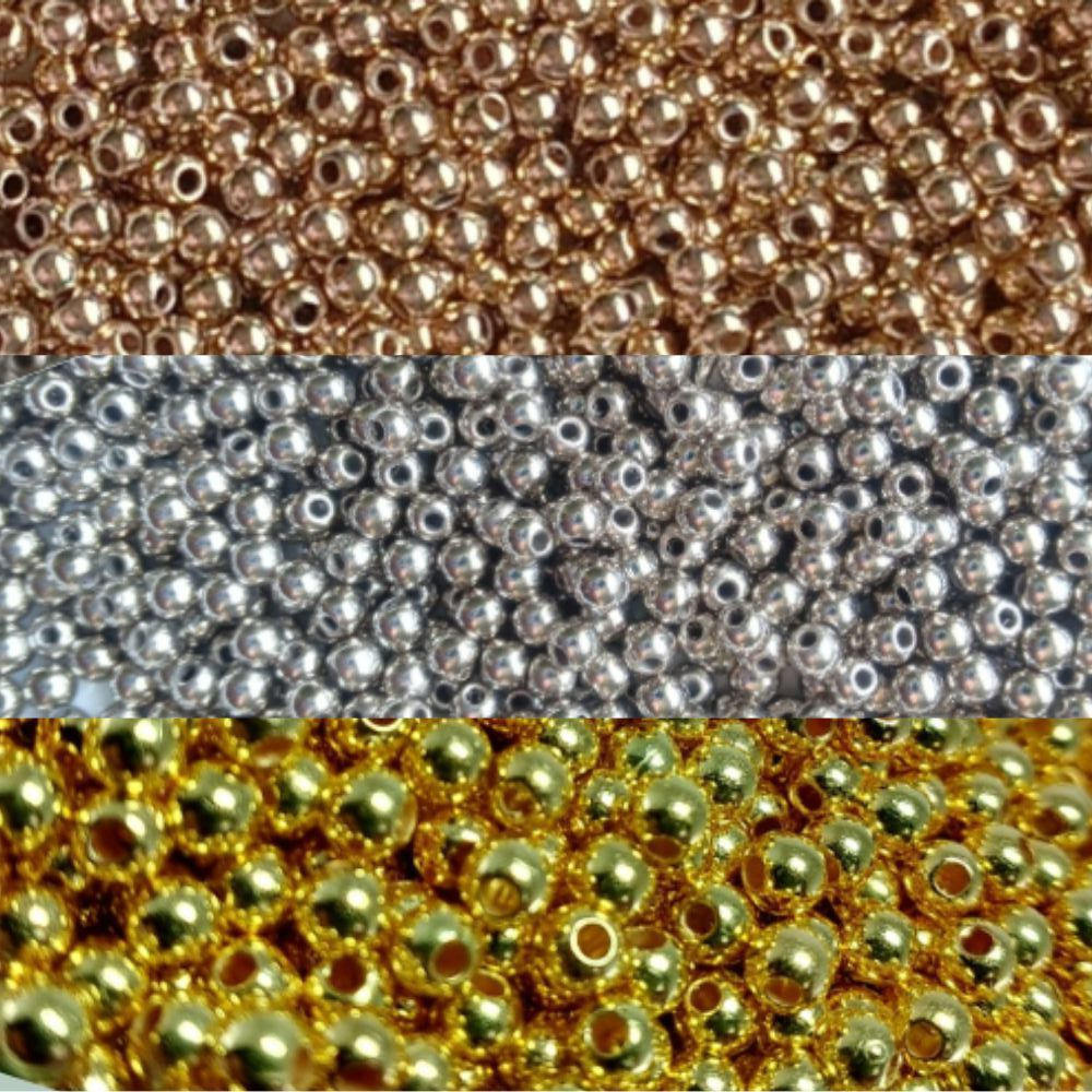 Miçangas douradas 3mm ABS ideal p/ colar pulseira brinco bijuteria artesanato e terço em Oferta na Shopee