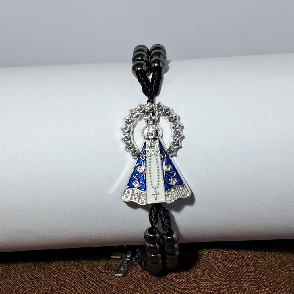 Pulseira Feminina Terço Hematita - Nossa Senhora Aparecida