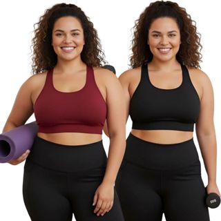 Kit 2 ou Apenas 1 Top Academia Plus Size Feminino Fitness Treino Musculação Yoga Corrida em Oferta na Shopee