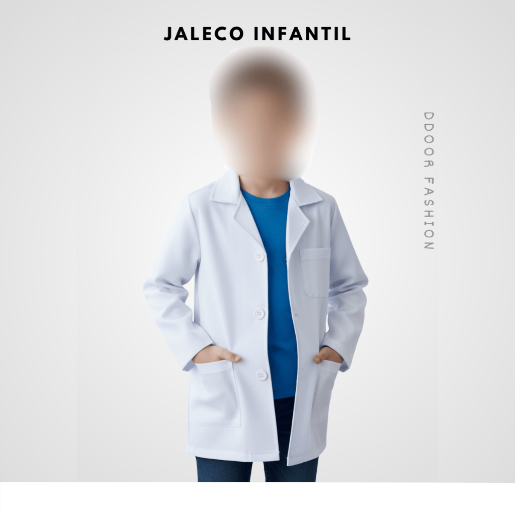 Jaleco Infantil Manga Longa 3 Bolsos com Botão Oxford Escolar