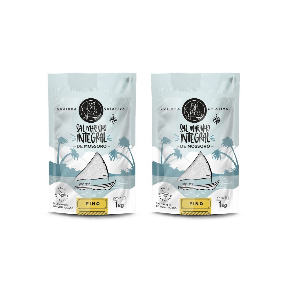 Kit 2 Sal Marinho BR Spices Integral Mossoró Fino Pouch 1KG em Oferta na Shopee
