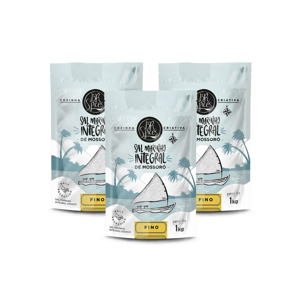 Kit 3 Sal Marinho BR Spices Integral Mossoró Fino Pouch 1KG em Oferta na Shopee