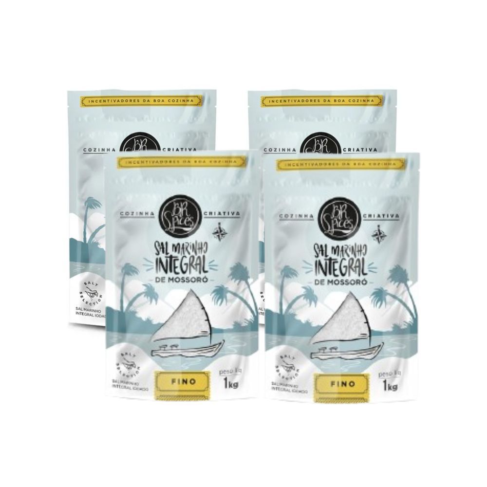 Kit 4 Sal Marinho Br Spices Integral Mossoró Fino Pouch 1kg em Oferta na Shopee