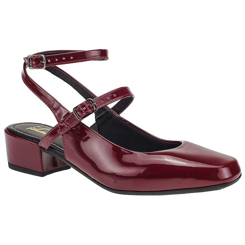 Sapato Scarpin Feminino 2 Fivelas Bico Quadrado Salto Baixo Bloco Moda Social 2401 em Oferta na Shopee