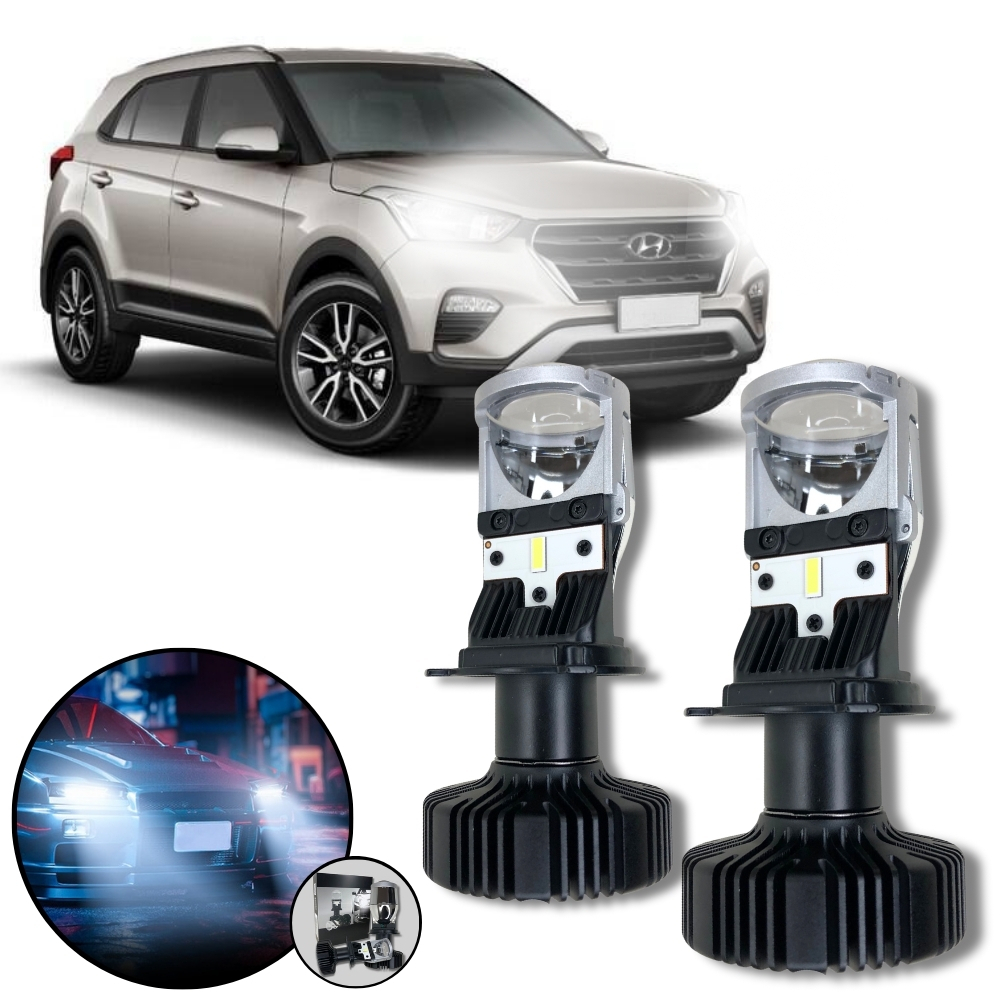 Mini Projetor Elíptico Farol Baixo Alto H4 Hyundai Creta 2017 a 2022