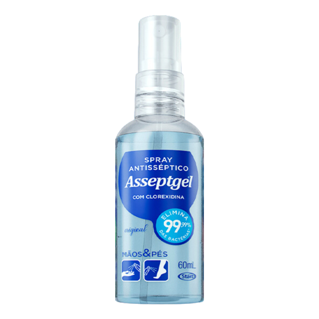 Spray Antisséptico Asseptigel Original 60ml Proteção e Limpeza Instantânea Start
