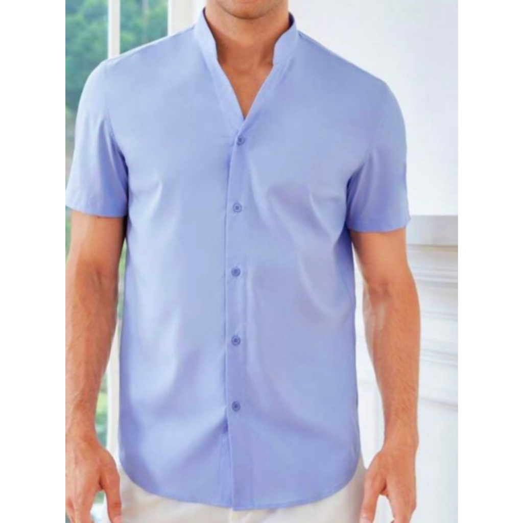 ￼Legacy Camisa social masculina manga curta de linho com gola padre - legacy -  camisa para verão 2024 - camisa fresca -