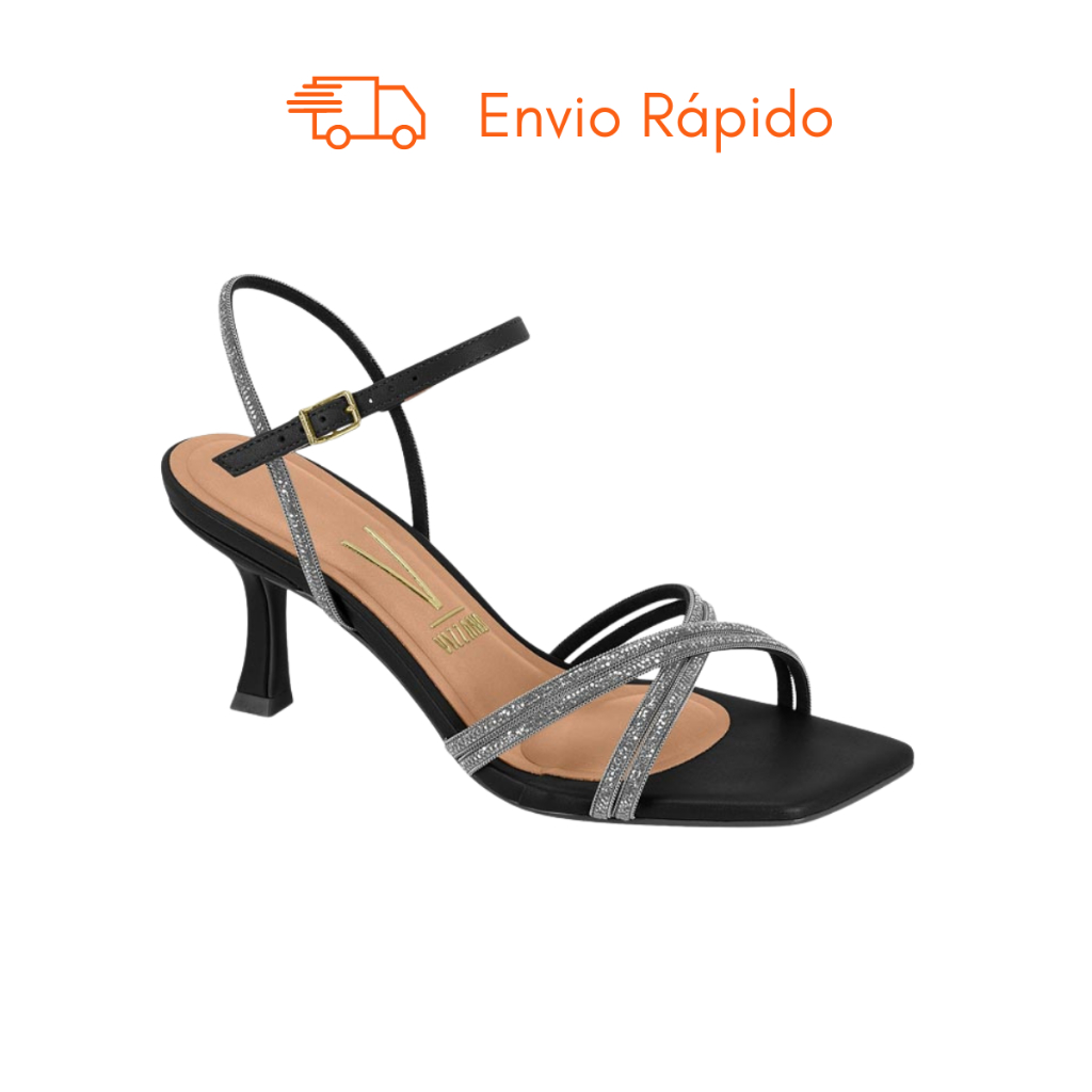 Sandália Feminina Vizzano Salto Taça Fino Tiras Strass Brilho Festa Bico Quadrado