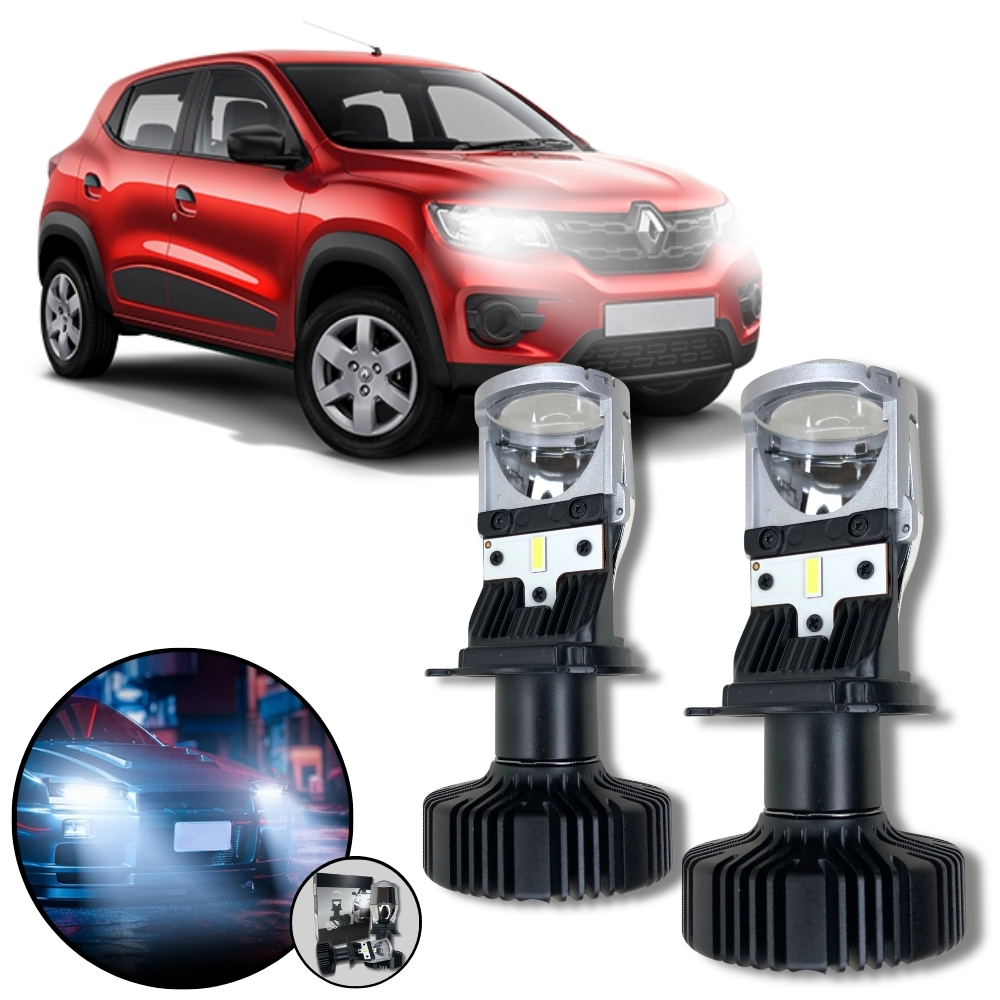 Ultra led Projetor Elíptico Farol Baixo Alto H4 Renault Kwid 2017 a 2021 12v 36w 10400lm
