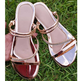Sandália feminina Bronze com Strass flat casual cores verão Rasteirinha tendência sandália básica  rasteira LANÇAMENTO