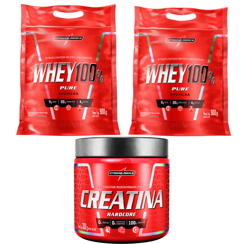 2X Whey 100% Pure 900g + Creatina 300g - Integralmédica