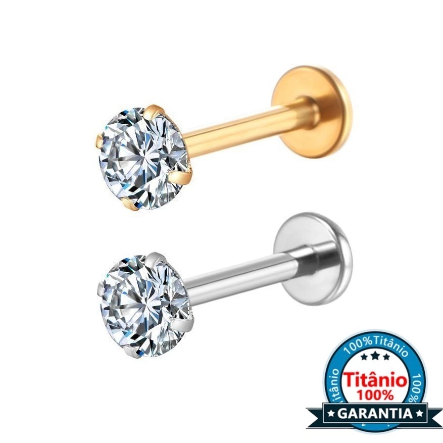 Piercing Titânio PONTO de LUZ Redondo Zircônia Reto Labret em Oferta na Shopee