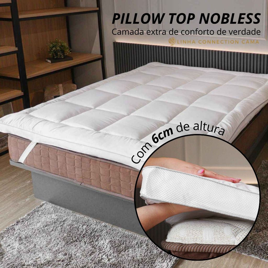 Pillow Top Toque De Plumas Casal 6cm Altura Super Macio 1000g/m² Cama Hotel Nobless Appel em Oferta na Shopee