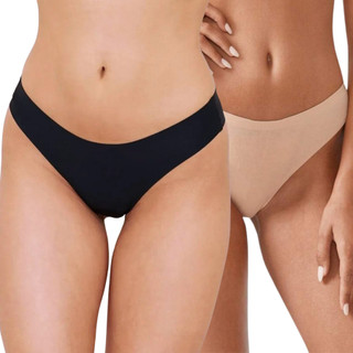 Kit Calcinha Fio Sem Costura Preto e Bege Tanga Laser Não Marca