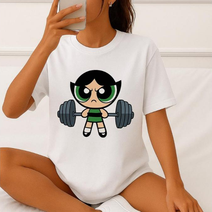 Camiseta Feminina100% Algodão Academia Estampa Docinho Meninas Super Poderosas Confortável e Fitness