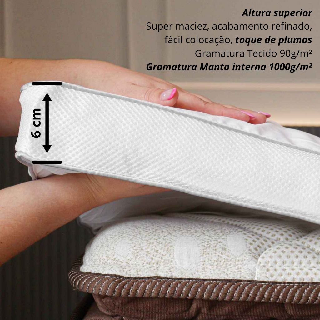 Detalhes do Pillow Top Toque De Plumas King 6cm Altura Super Macio 1000g/m² Cama Hotel Nobless Appel
