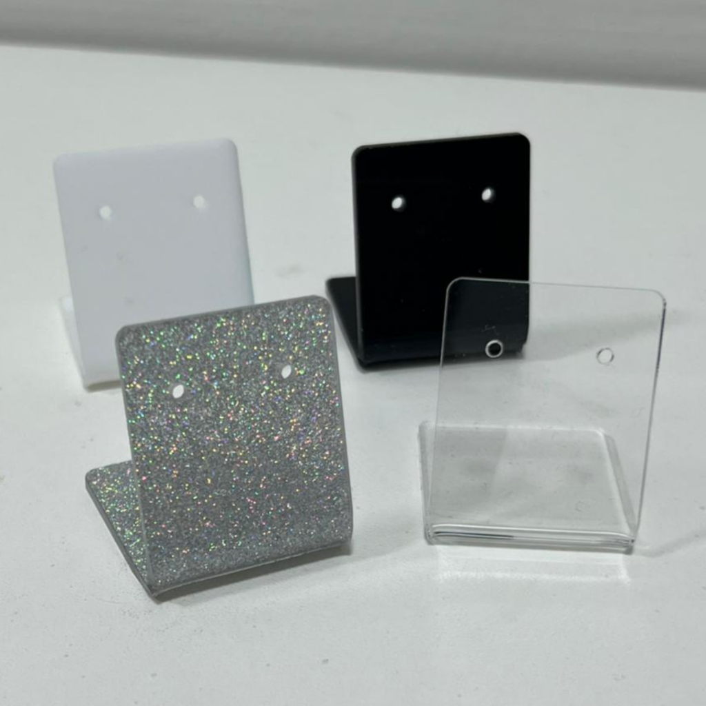 Kit 10 Expositor Acrílico Cristal Preto Branco Glitter Porta Brincos Bijuterias