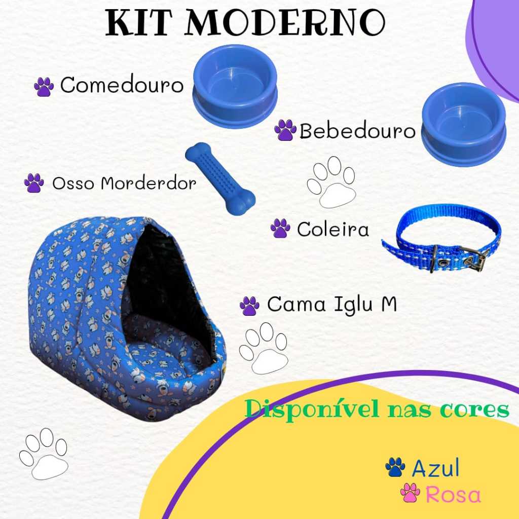 Kit Para Cachorro Cama Pet Iglu Coleira Comedouro Para Cães Pequeno Porte