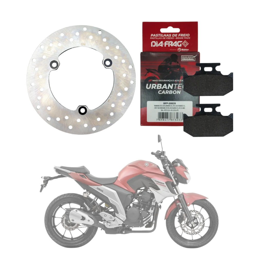 Kit Disco de Freio Traseiro Embus + Pastilha Diafrag Yamaha Fazer 250 2018 a 2023