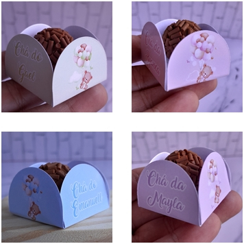 Forminha de Doces Personalizadas Docinhos Brigadeiro Ursinho com Balões Chá de Bebe Verde Rosa Azul Lilás Chá Revelação