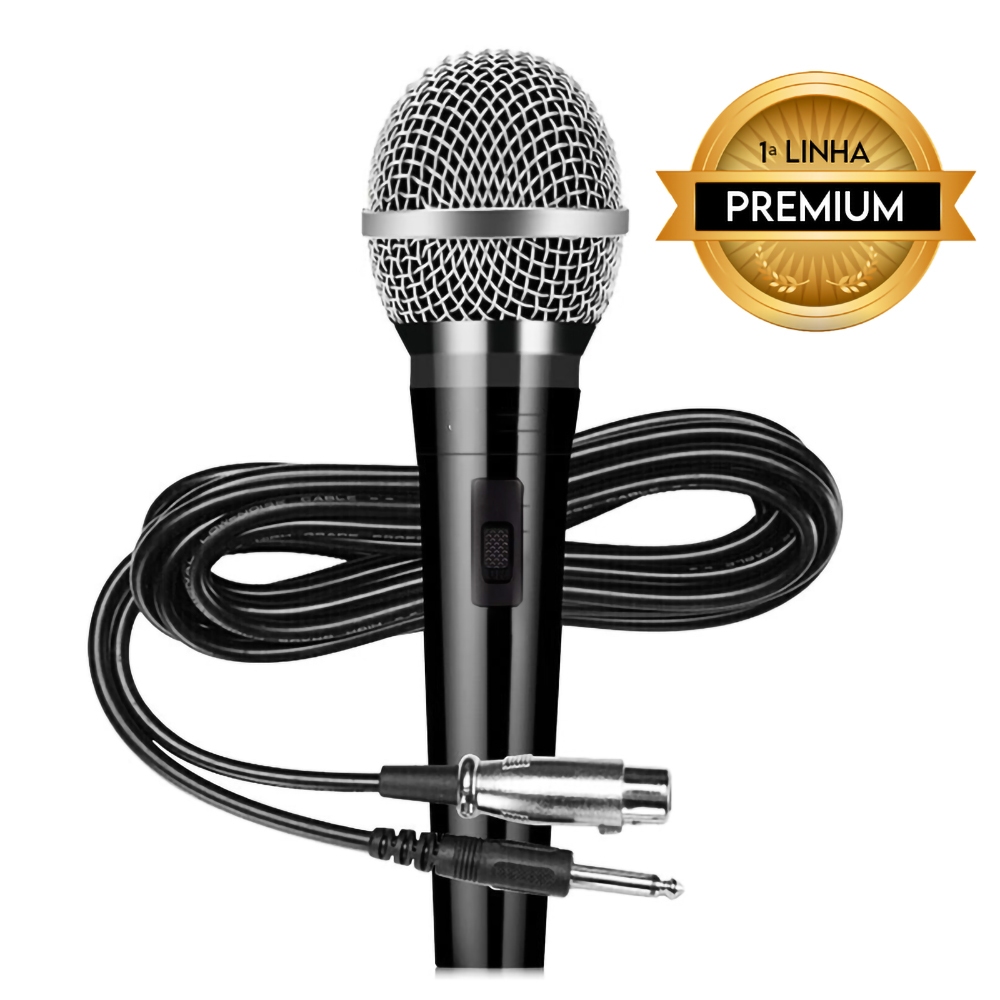 Microfone Profissional Dinâmico com Cabo P10 XLR 4 Metros Show Apresentação Karaokê