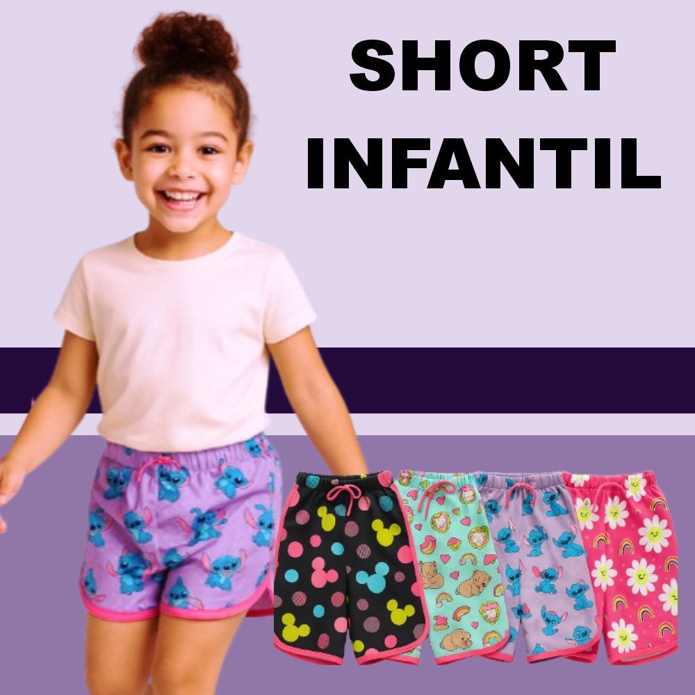 Short de praia infantil feminino confortável para lazer passeio de familia e piscina - 3 ou 5 Peças