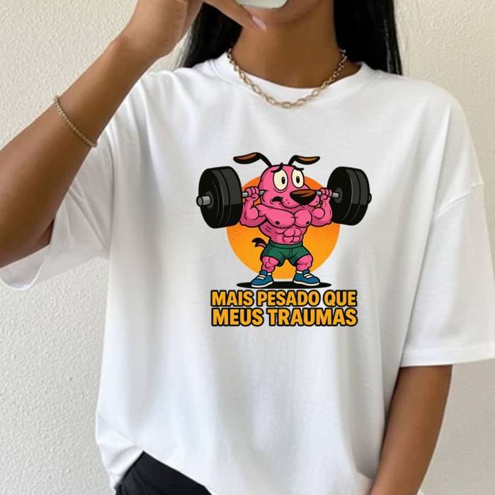 Camiseta Tshirt Oversized 100%Algodão  Feminina Gym Treino Academia Fitness Musculação coragem cao em Oferta na Shopee
