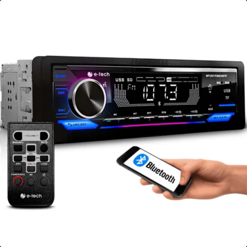 Aparelho Som Automotivo Radio Fm Mp3 E-tech Premium Plus Bluetooth Usb Carrega Celular Promoção