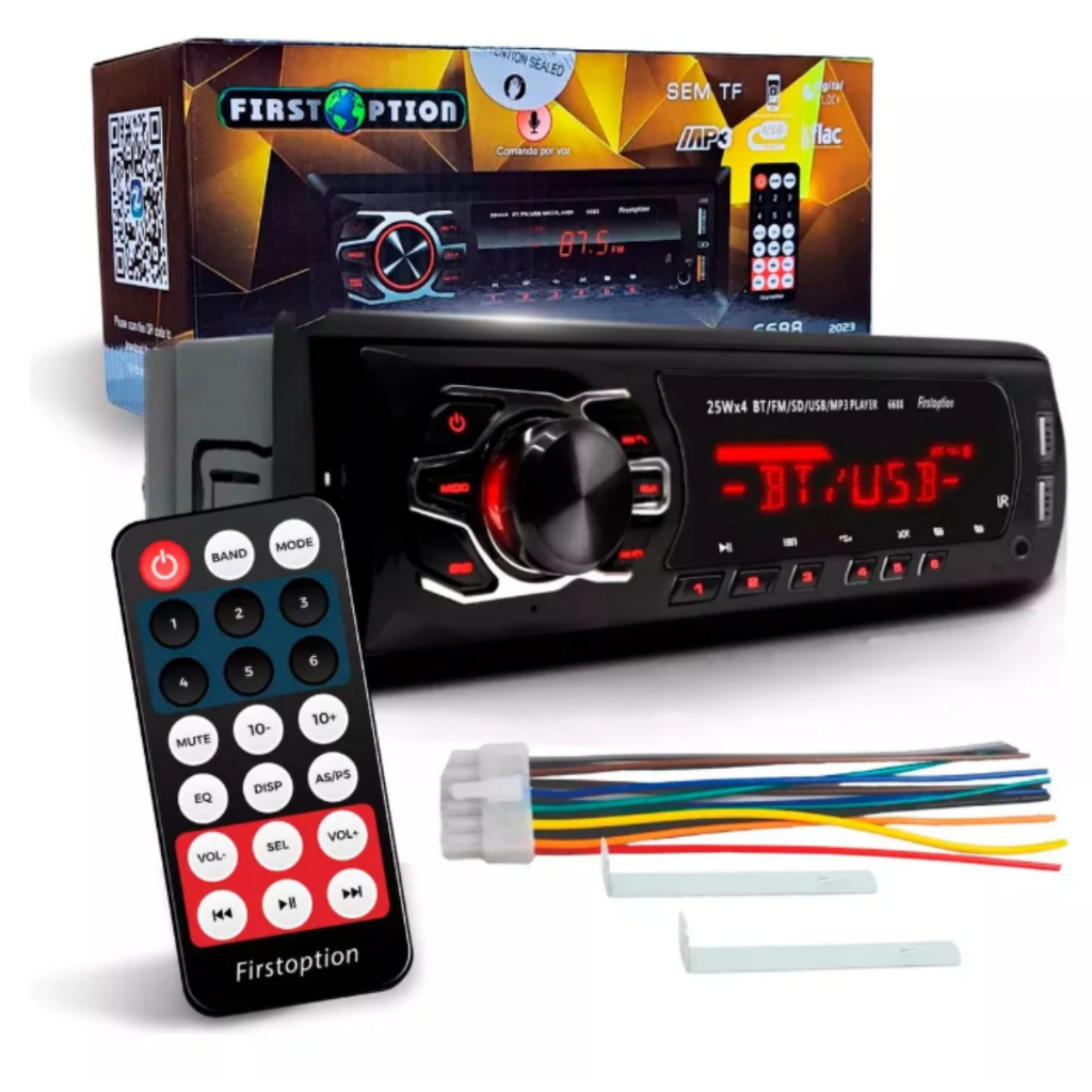 MP3 Player First Option 6688 Som Automotivo Radio Bluetooth 25W FM USB Pen Drive BT Carro Caminhonte