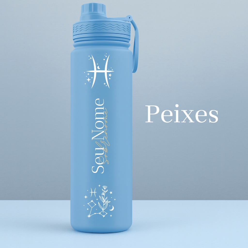 Garrafa Térmica Fresh Com Alça Personalizada Signo Flores com Nome e Sobrenome - Peixes em Oferta na Shopee