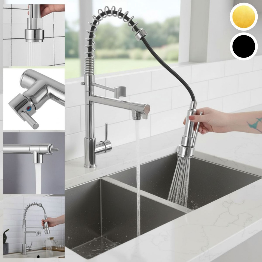 Torneira Gourmet Monocomando Flexível Cozinha 2 Jatos Dupla Saída para Filtro Bica 360°