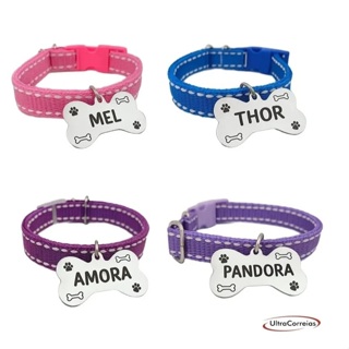 Coleira para cachorro e gato com plaquinha de identificação em Oferta na Shopee