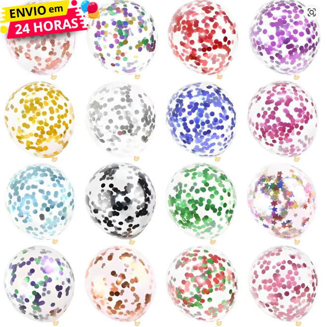 5 ~ 10 Balões Transparente Com Confete Metalizado Várias Cores em Oferta na Shopee