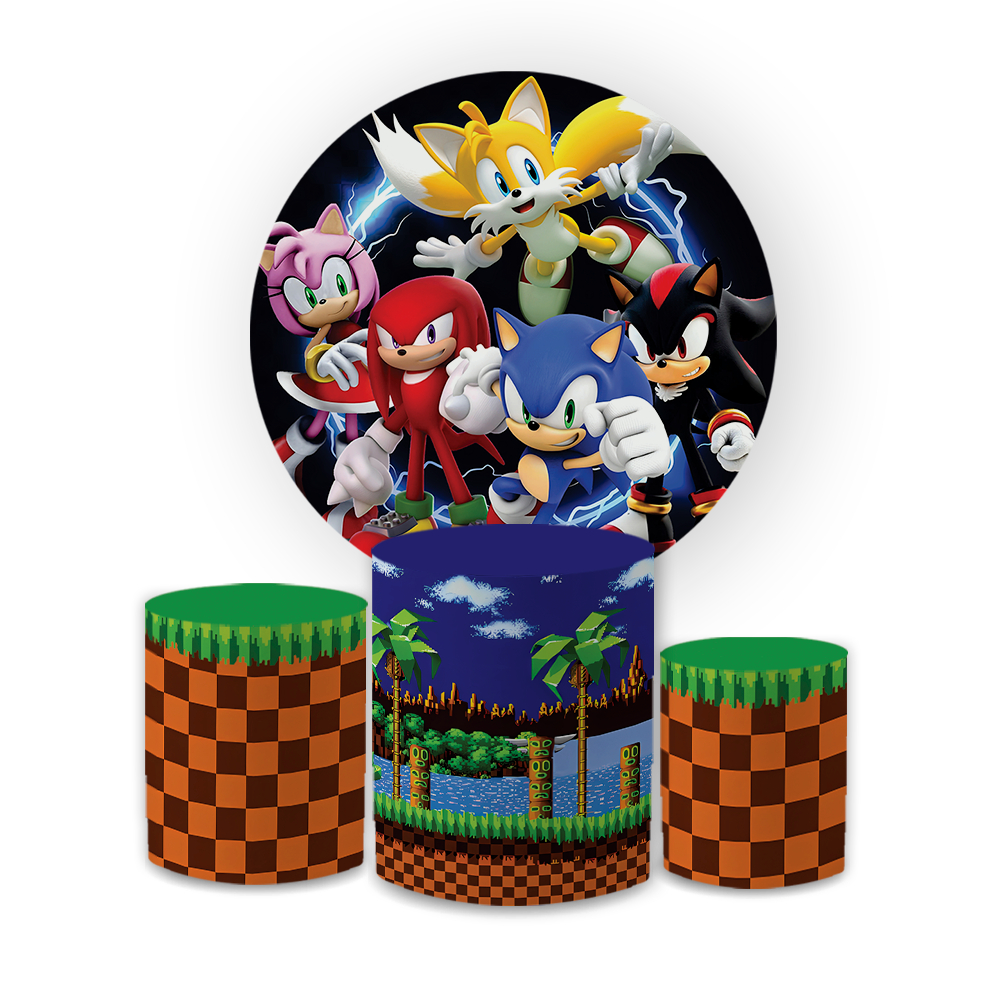 Kit Capas Festiva Para Painel Cilindros Aniversario Decoração Lançamento Turma Do Sonic Bibi Paineis