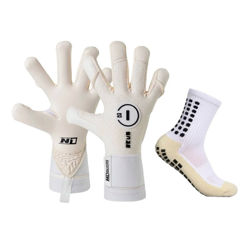 Luva de Goleiro Profissional N1 Zeus White + Meia antiderrapante + chaveiro - Envio Mesmo DIA