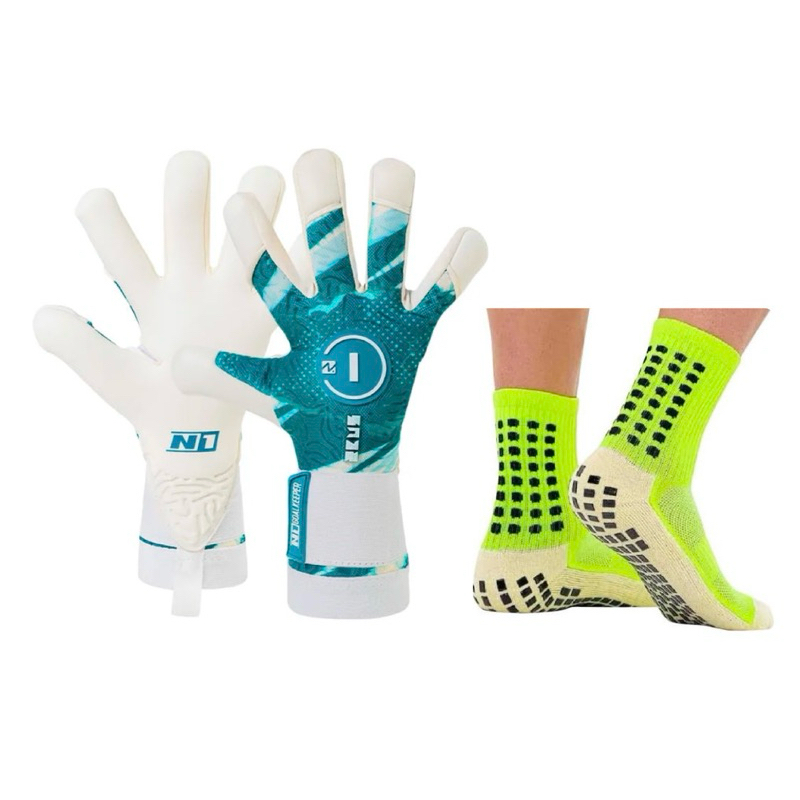 Luva de Goleiro Profissional N1 Zeus GREEN + Meia Antiderrapante + Chaveiro - Envio Mesmo DIA