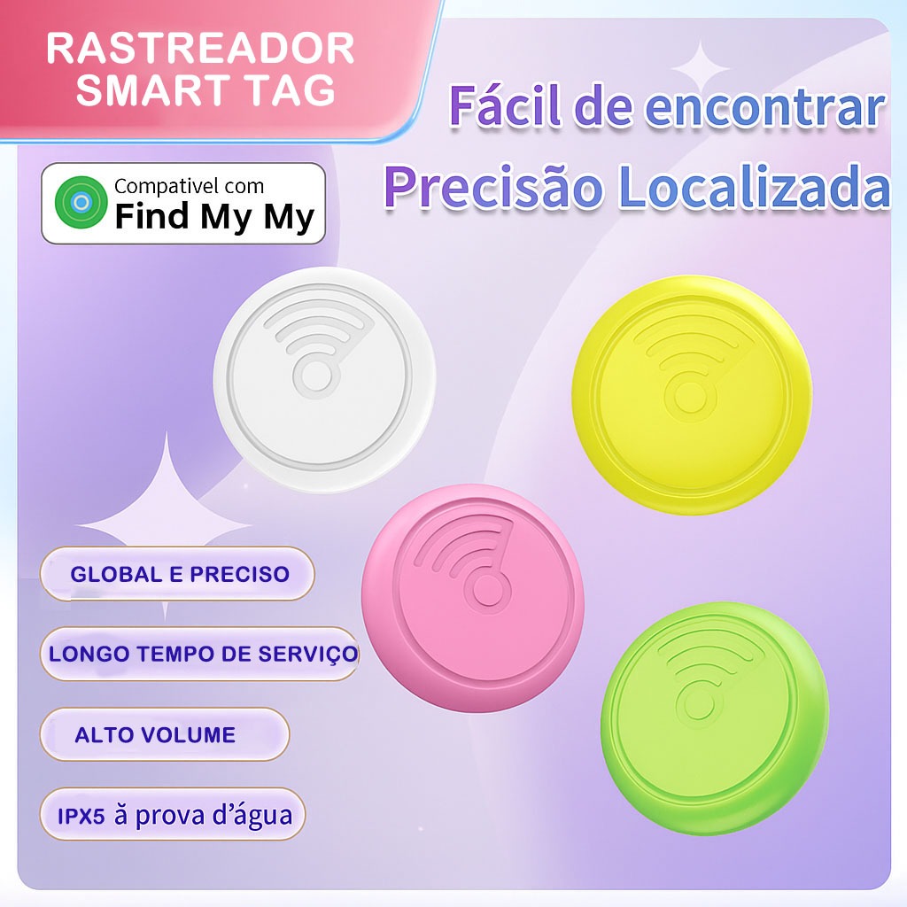 Rastreador Smart Tag Bluetooth GPS Anti-Perda Localizador Compatível iOS para Chaves/Bolsa/Pet/Carro
