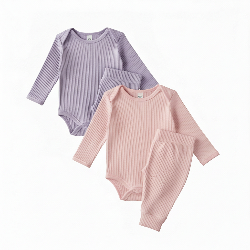 Kit 2 Peça Conjunto Roupa de Bebê Algodão Canelado Body + Calça Conforto