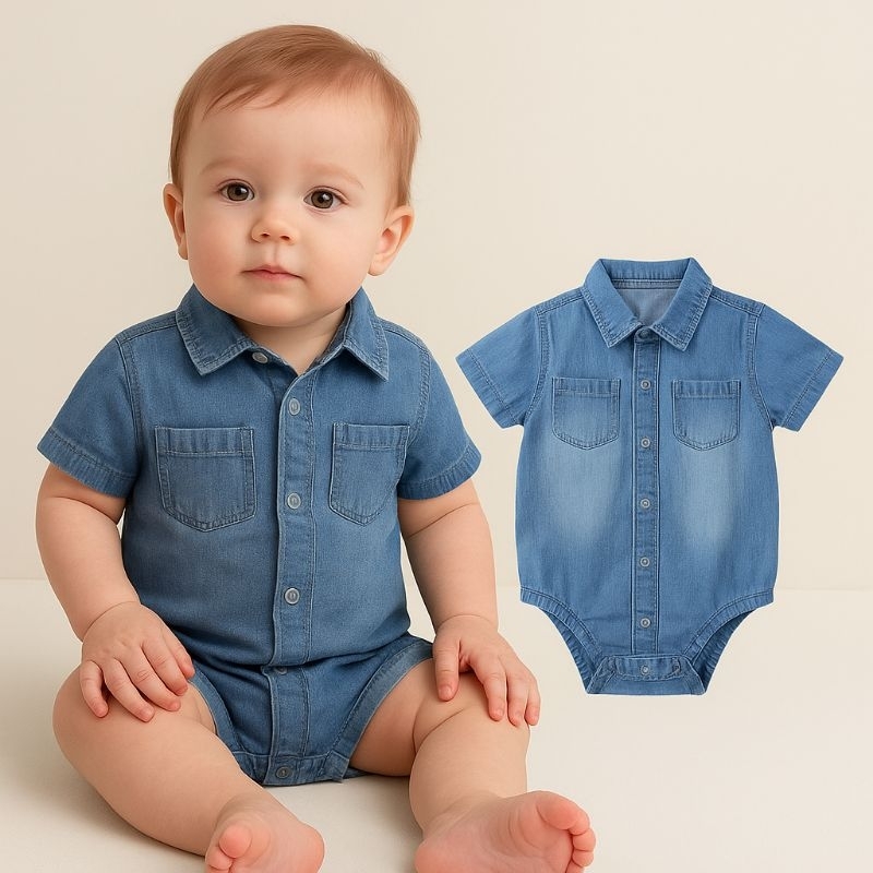 Body camisa bebê menino jeans - MRX Jeans P M G GG