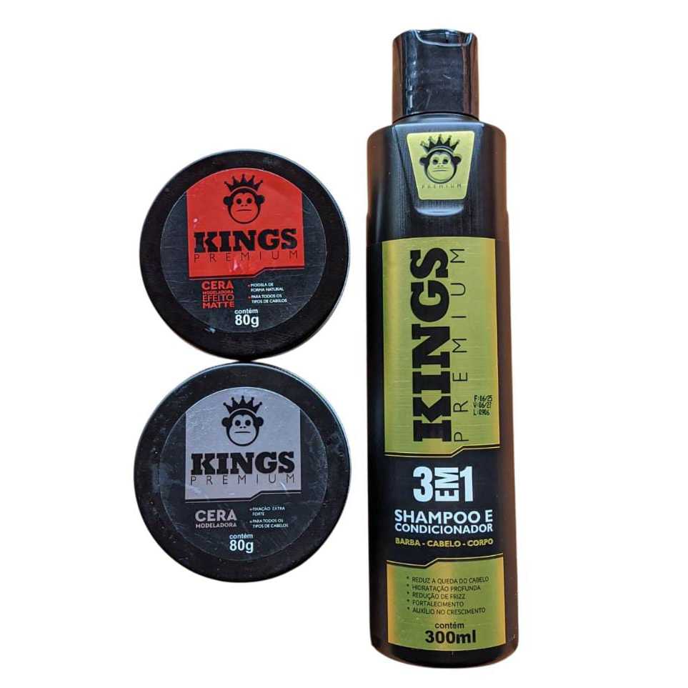 Kit Shampoo 3 em 1 + Pomada Modeladora Premium - Kings Premium