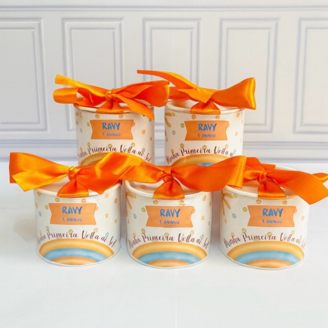Kit Tubolata Personalizada 5x6cm com Laço Primeira Volta ao Sol / Lembrancinha Festa Infantil, Aniversário
