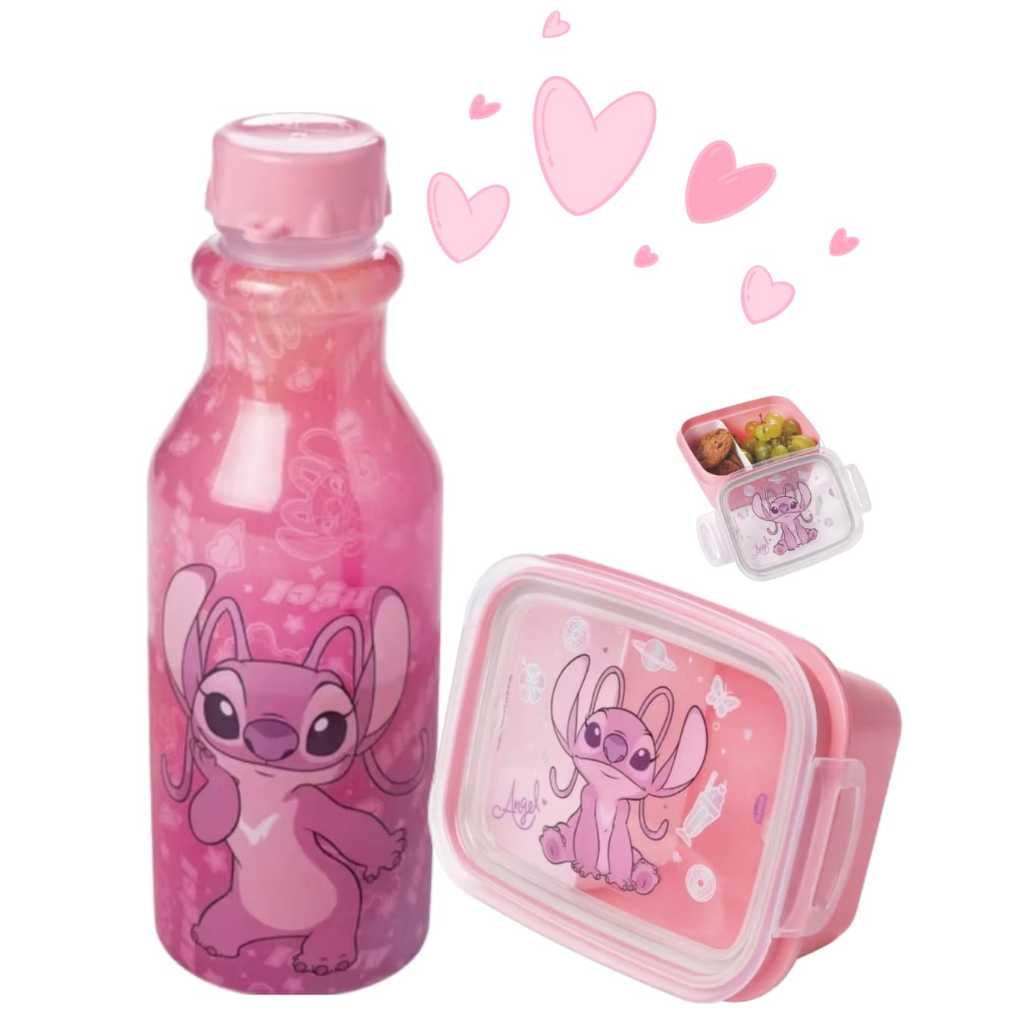 Angel Stitch 2un  Lancheira Escolar Plasutil Garrafa 500ml  e Marmita em Oferta na Shopee