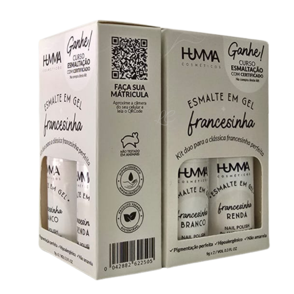 Kit Humma Esmalte Francesinha Gel Nails Cabine Led/Uv Renda-se + Branco SEM TPO HEMA FREE