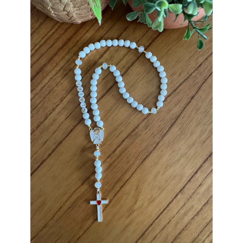 Terço batizado Anjo guardião kit com caixa de presente e organza terço infantil personalizado