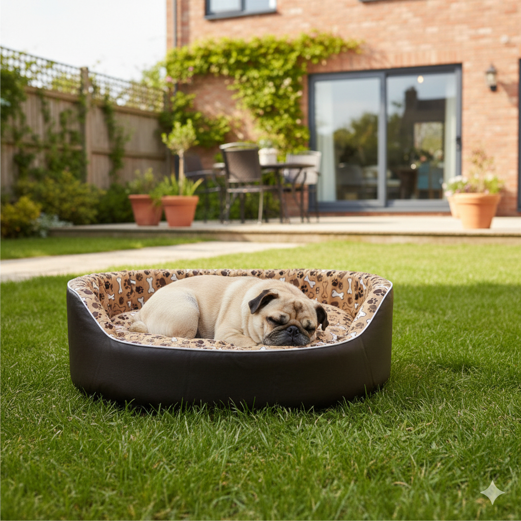 CAMINHA PET CAMA EUROPA OVAL PARA GATO CACHORRO LAVÁVEL BINNOPET DUBAI PATA/OSSO BEGE