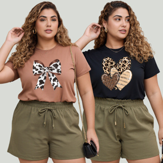 Kit 2 Camisetas Plus Size Feminina Estampada 100% Algodão Tendencia Estilosa em Oferta na Shopee