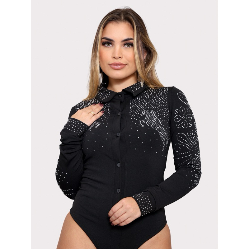 Body Feminino Manga Longa Brilho Camisa Blusa Feminina Com Strass Rodeio Country Brilho Luxo