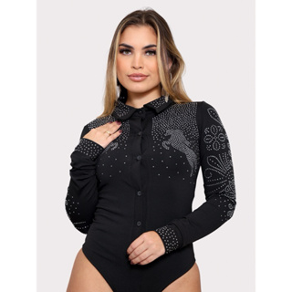 Body Feminino Manga Longa Brilho Camisa Blusa Feminina Com Strass Rodeio Country Brilho Luxo em Oferta na Shopee