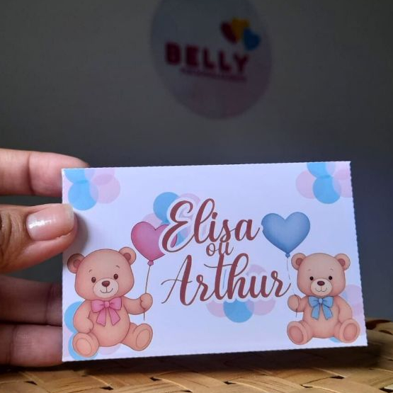 Porta Kit Kat Personalizado Rosa e Azul- Personalizado Para Lembrança Chá Revelação Ursinhos  PERSONALIZADO